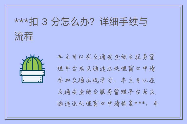 ***扣 3 分怎么办？详细手续与流程