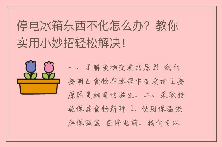 停电冰箱东西不化怎么办？教你实用小妙招轻松解决！