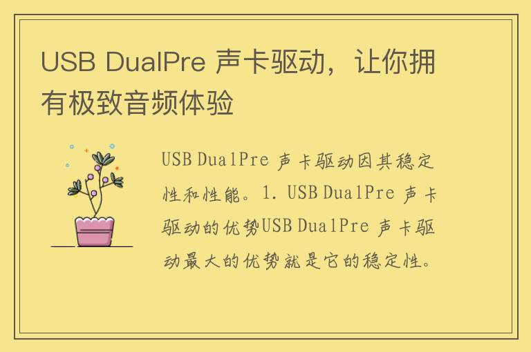 USB DualPre 声卡驱动，让你拥有极致音频体验