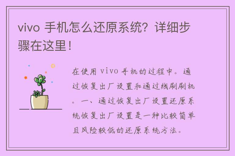 vivo 手机怎么还原系统？详细步骤在这里！