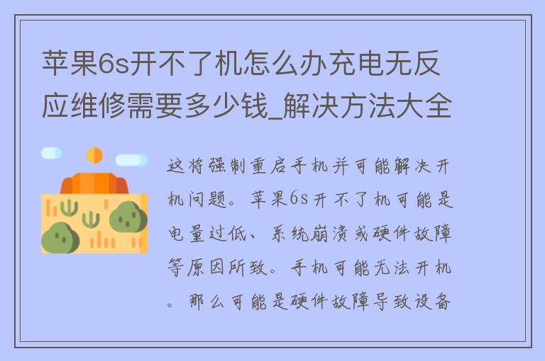 苹果6s开不了机怎么办充电无反应维修需要多少钱_解决方法大全维修费用详解