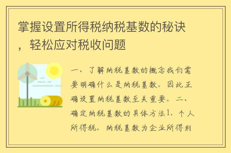 掌握设置所得税纳税基数的秘诀，轻松应对税收问题