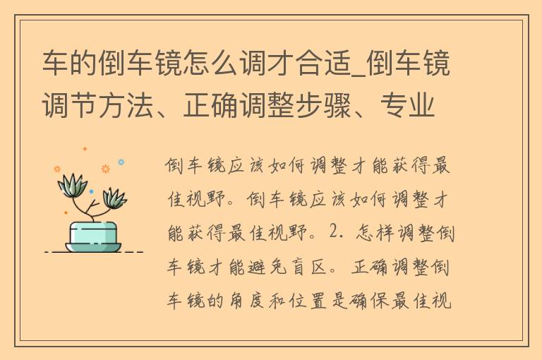 车的倒车镜怎么调才合适_倒车镜调节方法、正确调整步骤、专业技巧