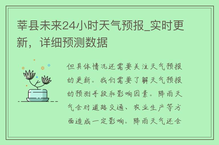 莘县未来24小时天气预报_实时更新，详细预测数据