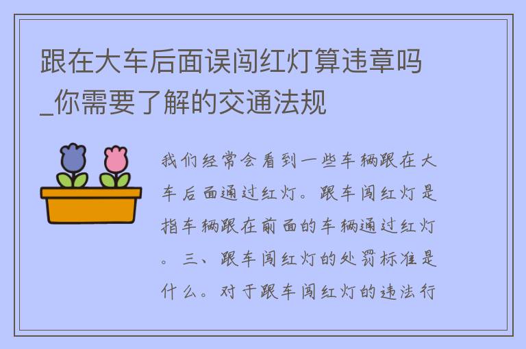 跟在大车后面误闯红灯算违章吗_你需要了解的交通法规