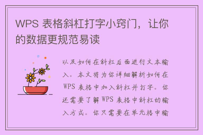 WPS 表格斜杠打字小窍门，让你的数据更规范易读