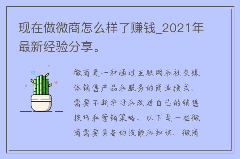 现在做微商怎么样了赚钱_2021年最新经验分享。