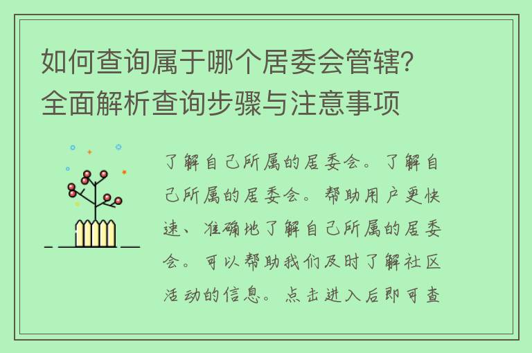 如何查询属于哪个居委会管辖？全面解析查询步骤与注意事项