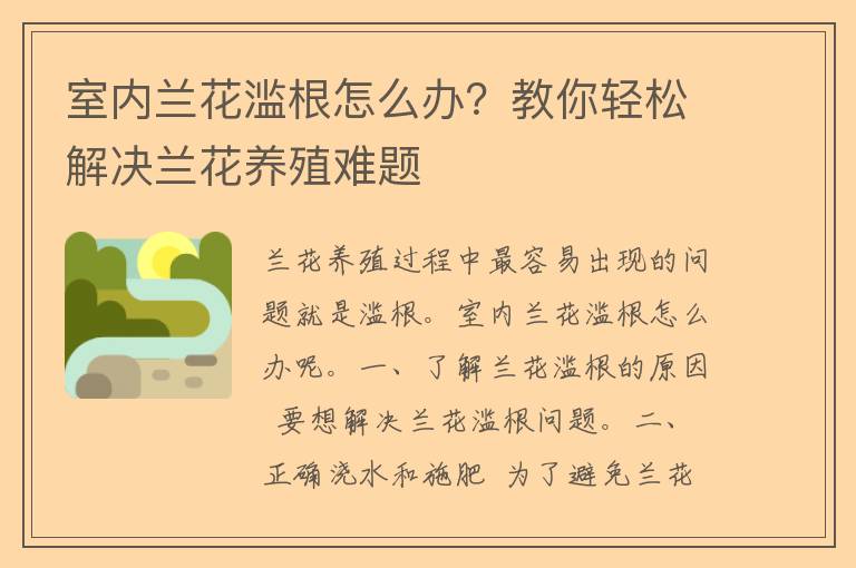 室内兰花滥根怎么办？教你轻松解决兰花养殖难题