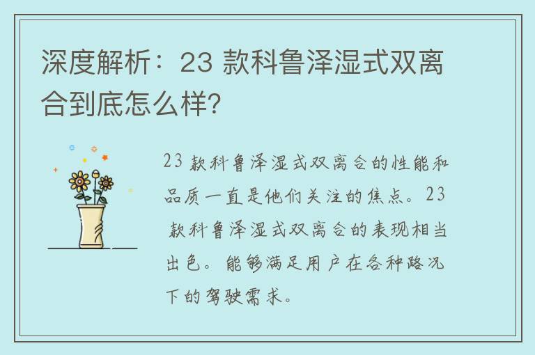 深度解析：23 款科鲁泽湿式双离合到底怎么样？