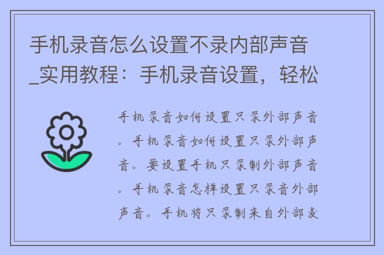 手机录音怎么设置不录内部声音_实用教程：手机录音设置，轻松解决内部声音录制问题