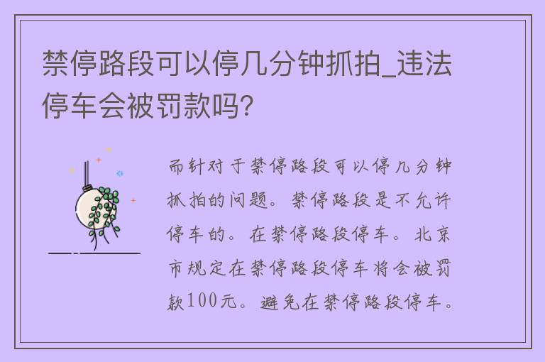 禁停路段可以停几分钟抓拍_违法停车会被罚款吗？