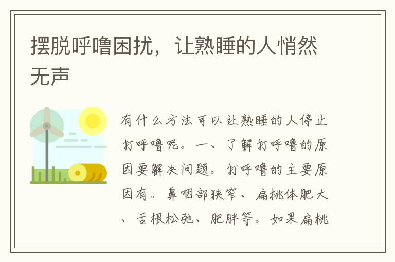 摆脱呼噜困扰，让熟睡的人悄然无声