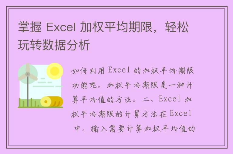 掌握 Excel 加权平均期限，轻松玩转数据分析