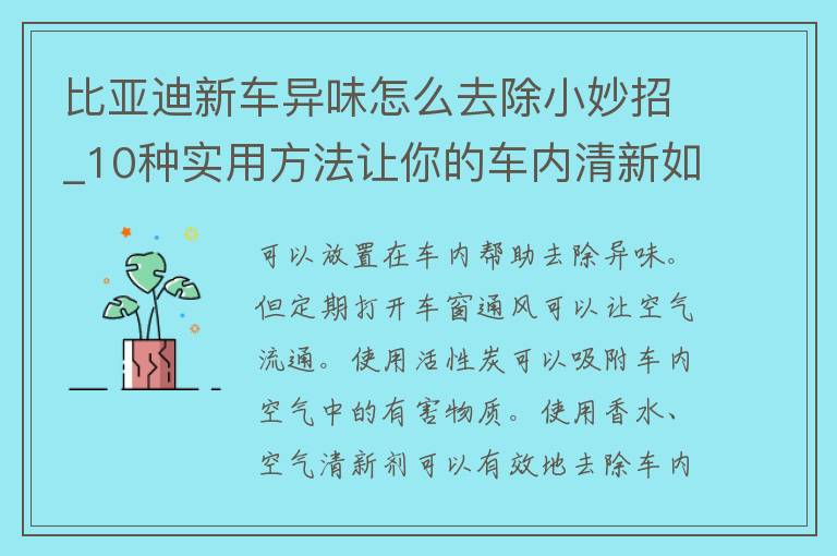 比亚迪新车异味怎么去除小妙招_10种实用方法让你的车内清新如新