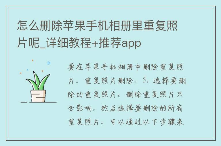 怎么删除苹果手机相册里重复照片呢_详细教程+推荐app