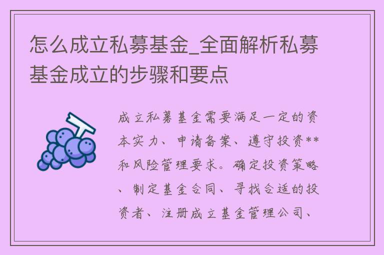 怎么成立私募基金_全面解析私募基金成立的步骤和要点