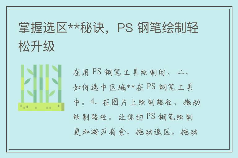 掌握选区**秘诀，PS 钢笔绘制轻松升级