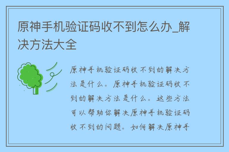 原神手机验证码收不到怎么办_解决方法大全