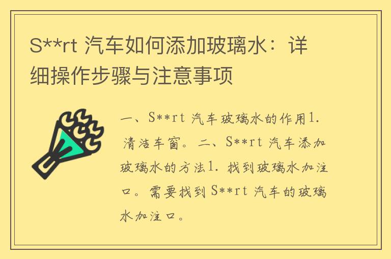 S**rt 汽车如何添加玻璃水：详细操作步骤与注意事项