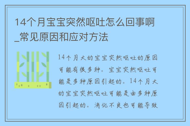 14个月宝宝突然呕吐怎么回事啊_常见原因和应对方法