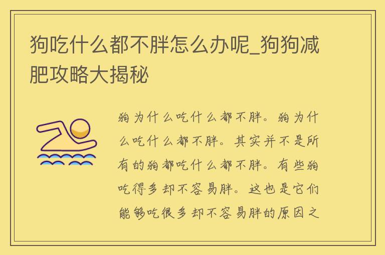 狗吃什么都不胖怎么办呢_狗狗减肥攻略大揭秘