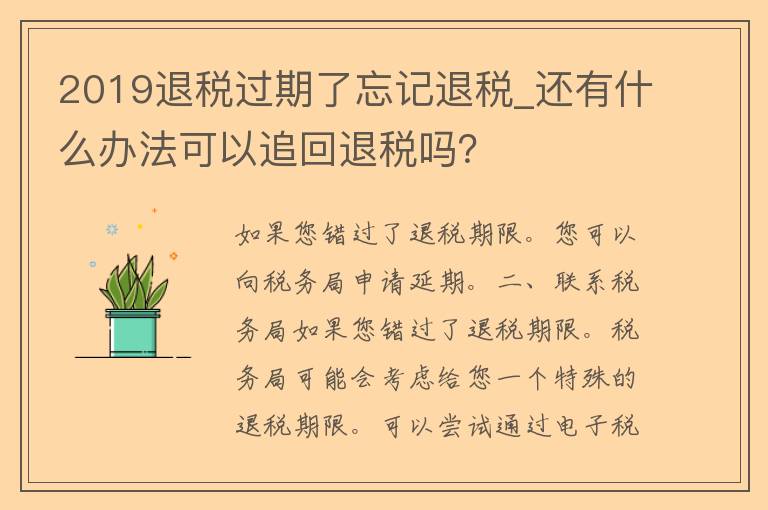 2019退税过期了忘记退税_还有什么办法可以追回退税吗？