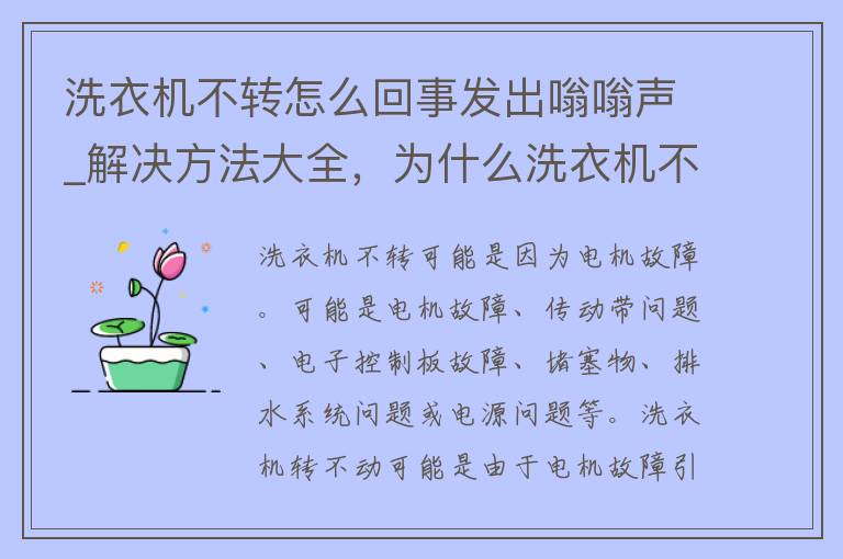 洗衣机不转怎么回事发出嗡嗡声_解决方法大全，为什么洗衣机不工作，怎样消除嗡嗡声