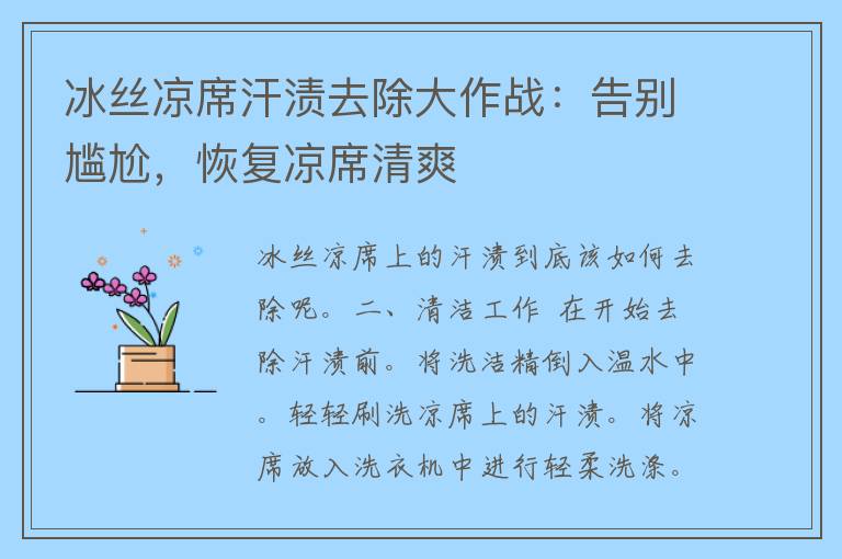 冰丝凉席汗渍去除大作战：告别尴尬，恢复凉席清爽