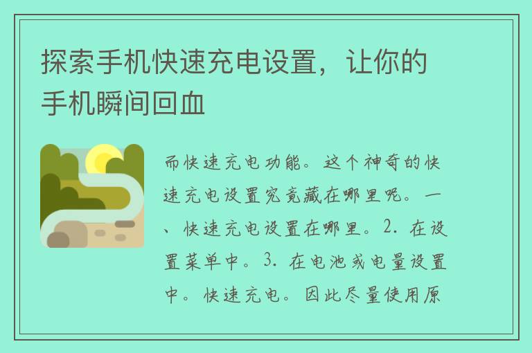 探索手机快速充电设置，让你的手机瞬间回血