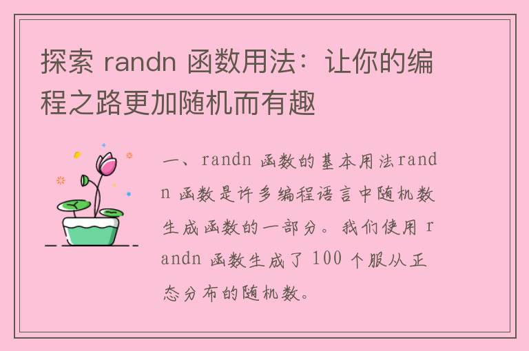 探索 randn 函数用法：让你的编程之路更加随机而有趣